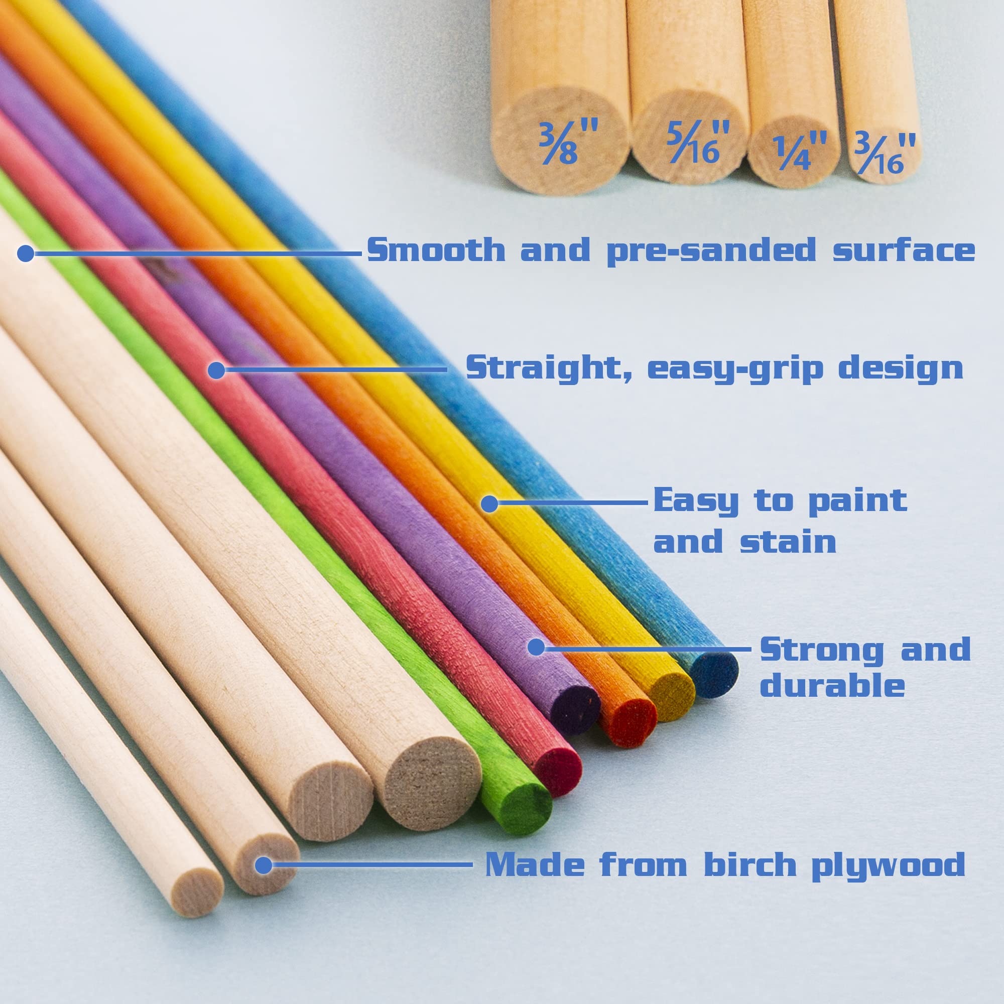 BAZIC Wooden Dowel Rods Wood Sticks, 3/16" x 12" Round Natural Color Hardwood Stick, Unfinished Wood for Crafts Lollipops Cake Support (20/Pack), 1-Pack