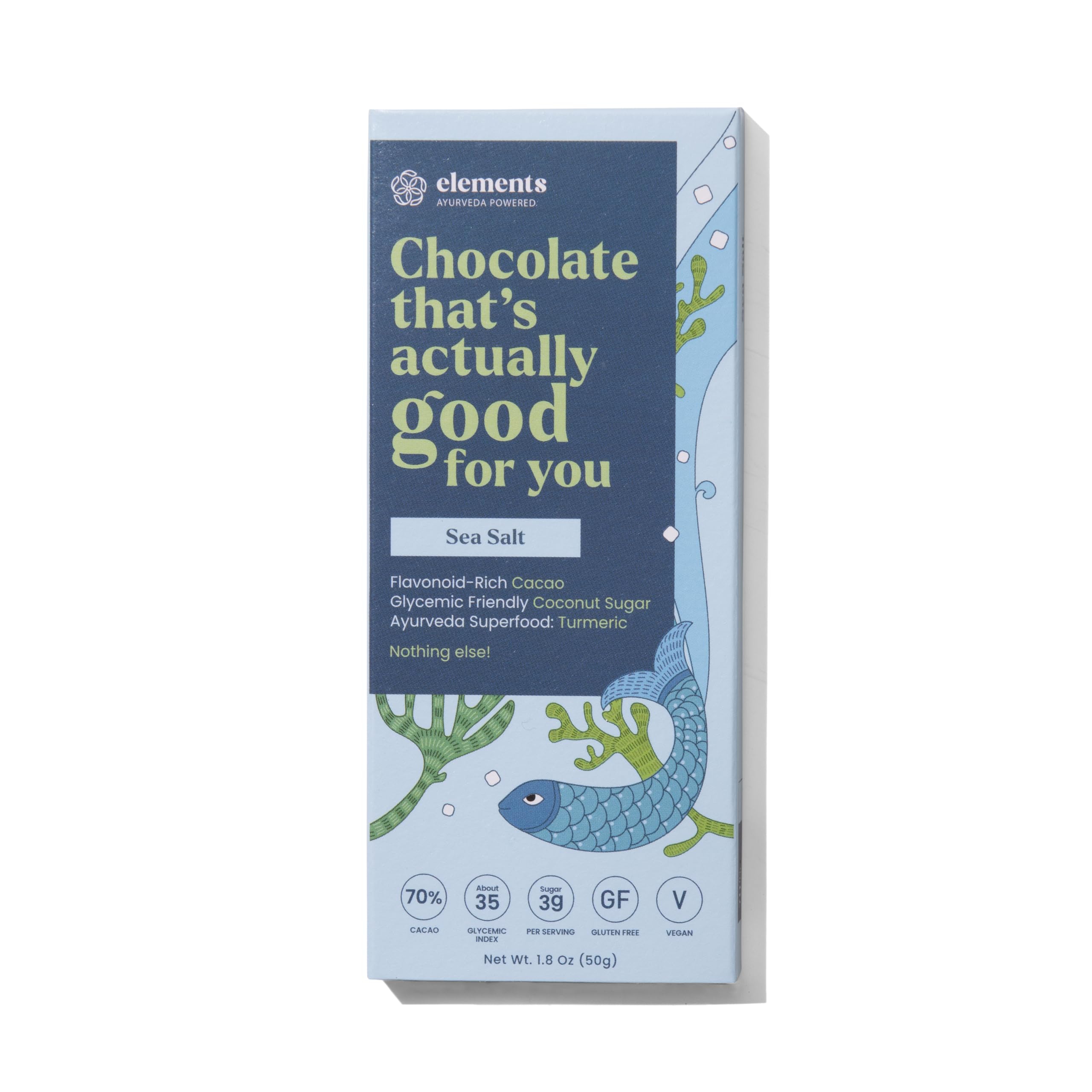 Elements Truffles Sea Salt Flavoured Dark Chocolate Bar| Ayurvedic, Vegan & Gluten Free | No Refined Sugar & Artificial Flavours | Enriched with Cocoa, Coconut Sugar & Turmeric 50g