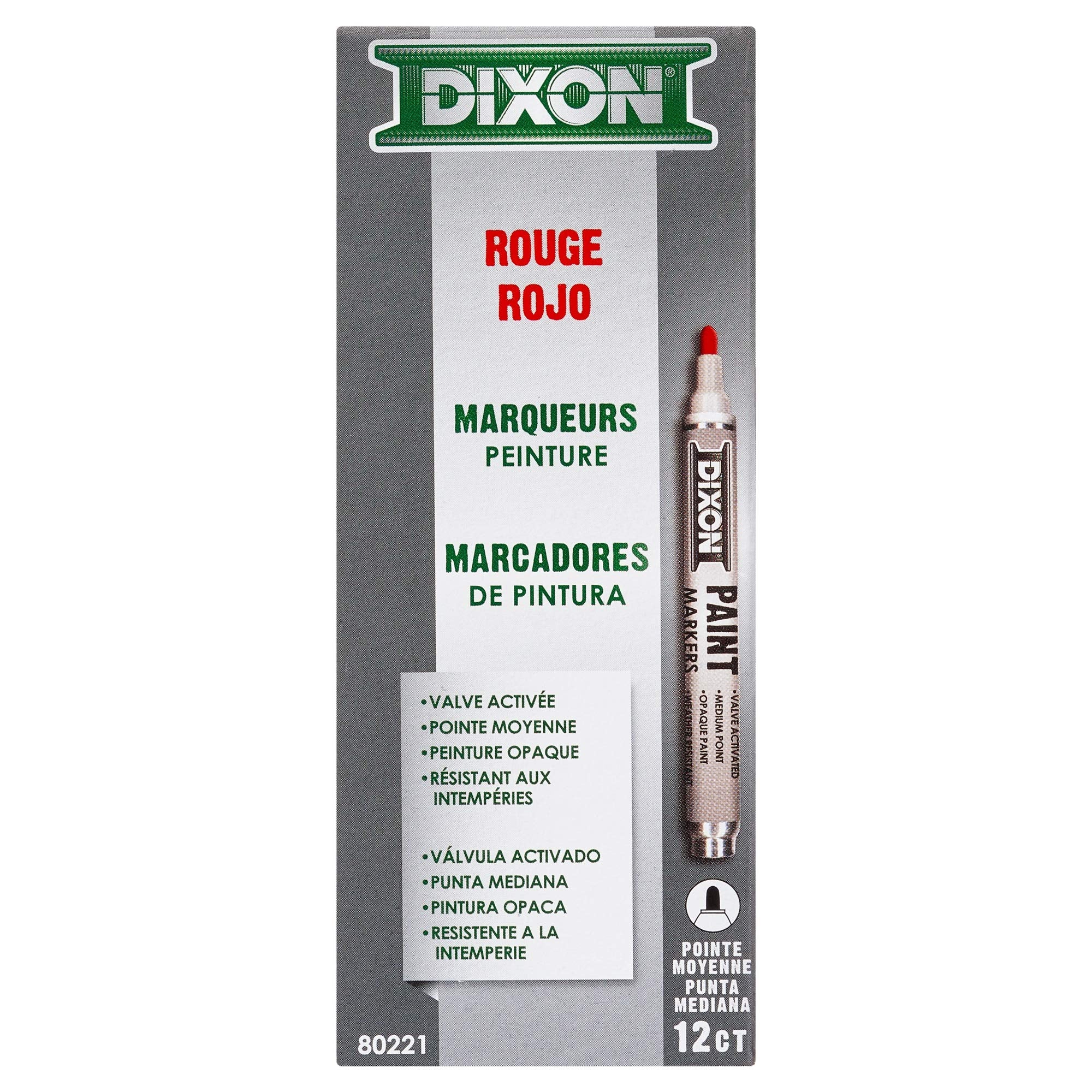 Dixon Paint Markers, Medium Tip, Box of 12, Red (80221)