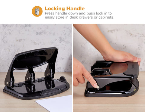 Bostitch Office EZ Squeeze Heavy Duty 3-Hole Punch for Home Office & School, 40-Sheet Capacity, One-Touch Reduced Force, Sleek Black Design