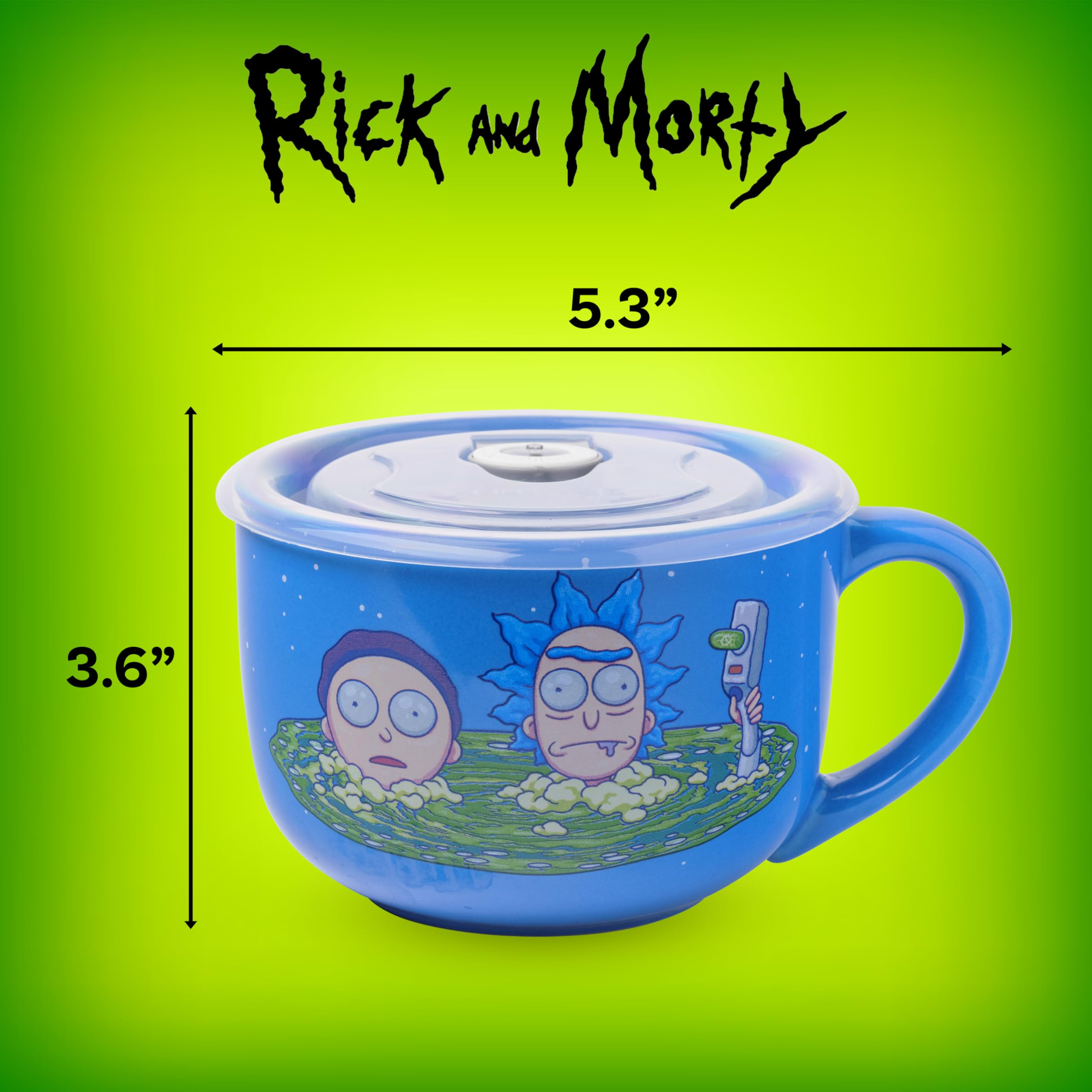 Silver Buffalo Rick and Morty Ceramic Soup Mug with a Vented Plastic Lid, 24 Ounces