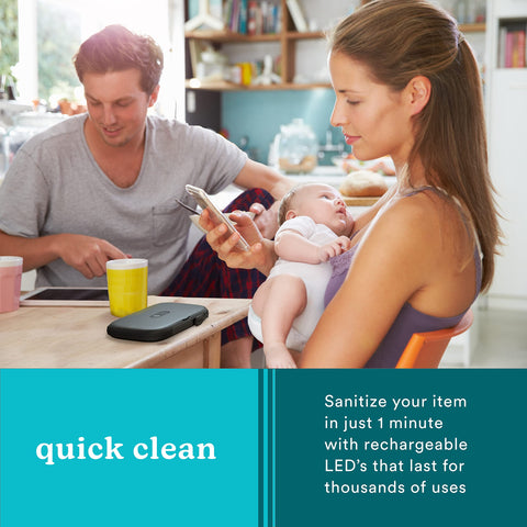 Homedics UV Clean Portable Sanitizer – Rechargeable UV Light Sanitizer and Sterilizer Box - Kills 99.9% of Airborne Contaminates, Fits Masks, Makeup Brushes, Glasses, Cell Phones, Keys, Black