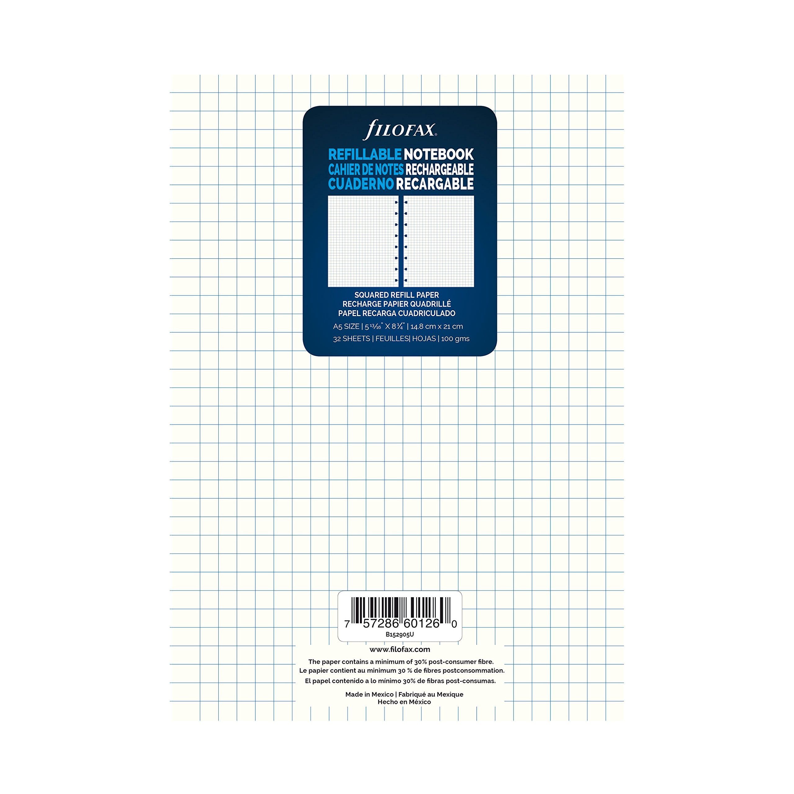 Filofax Notebooks A5 Quad Journal Refill, Movable, 8 1/4 x 5 13/16 inches, 32 Cream Sheets Fits Filofax Refillable A5 (B152905U)