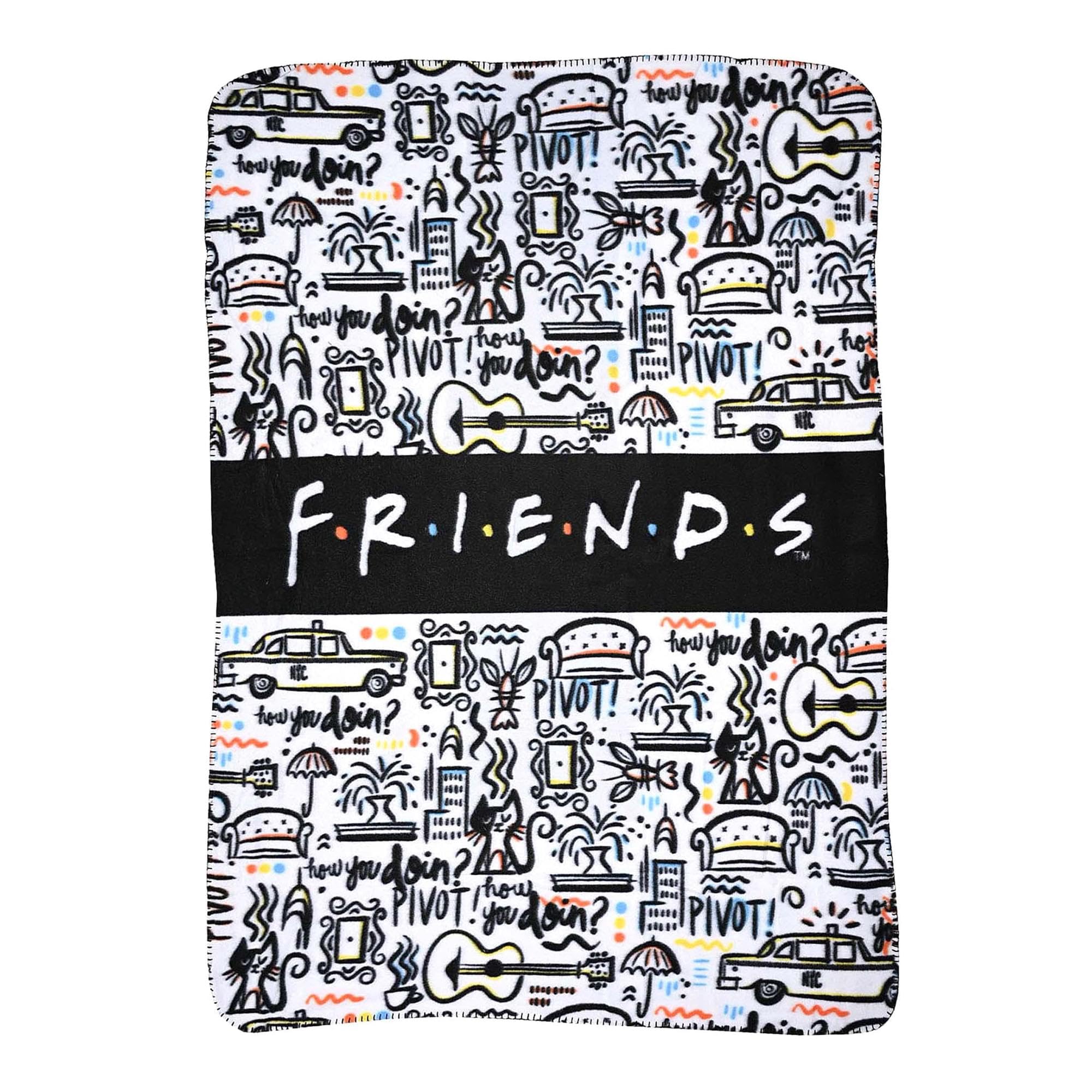 The Northwest Company - Friends TV Show How You Doin' & Pivot NYC Fleece Throw Blanket, Soft and Cozy Lightweight Plush Fabric Bed Cover and Room Décor - Size 45inx 60in