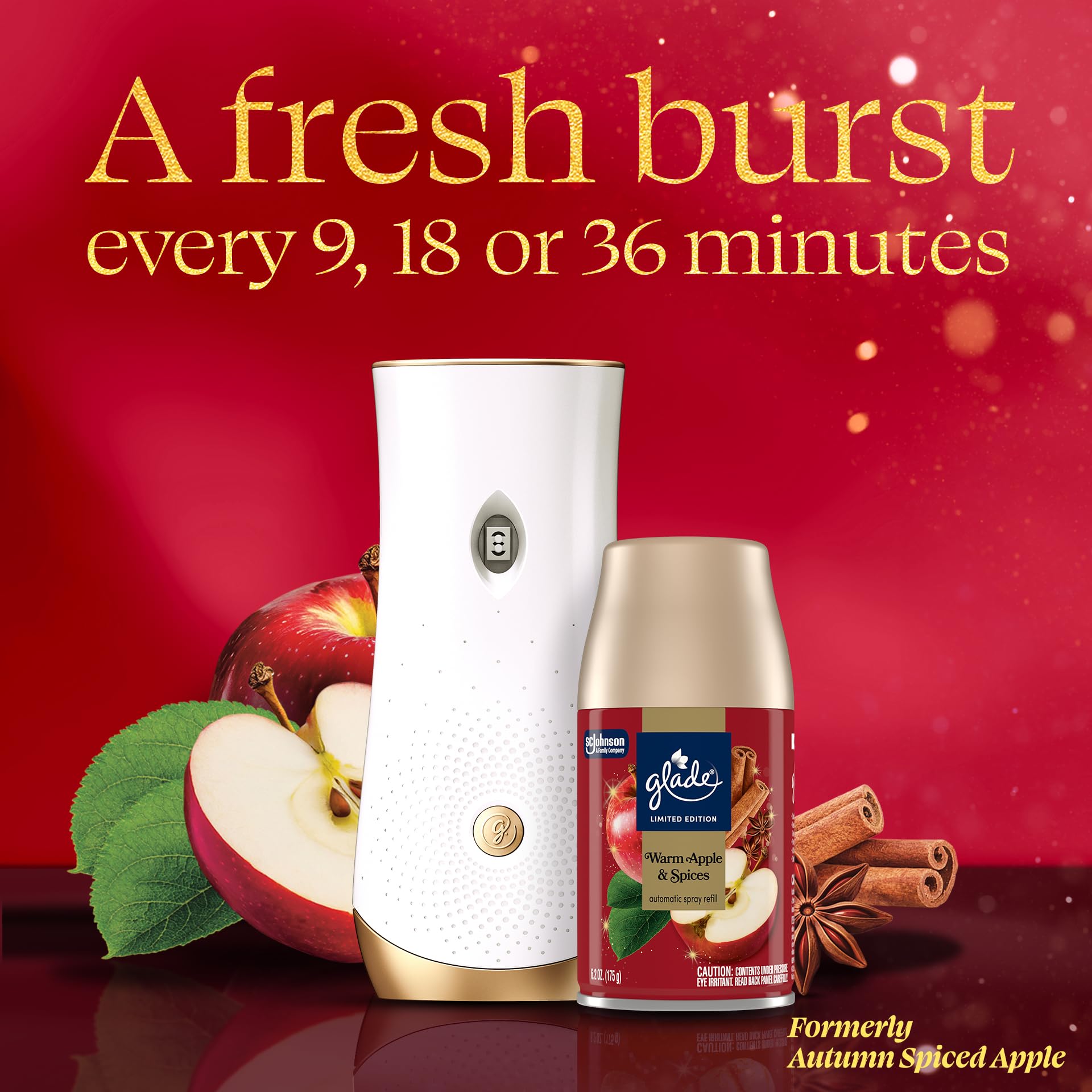 Glade Automatic Spray Refill, Warm Apple & Spices, Scented Air Freshener for Home and Bathroom, 6.2 Oz