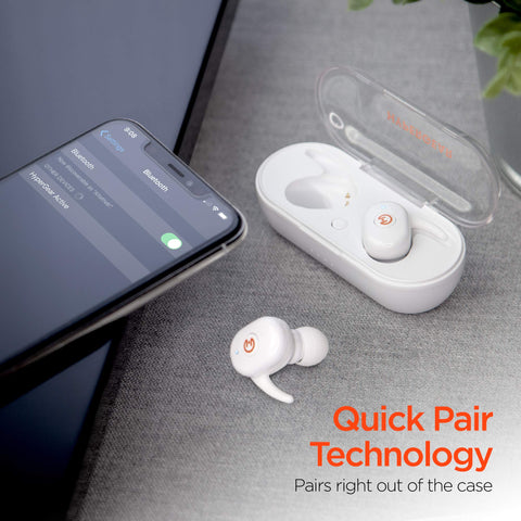 HyperGear Active True Wireless Bluetooth Earbuds – Noise Cancelling Mic, HD Stereo Sound, Touch Control, Quick Pairing, IPX5 Waterproof, Charging Case – Wireless Headphones for iPhone & Android, White