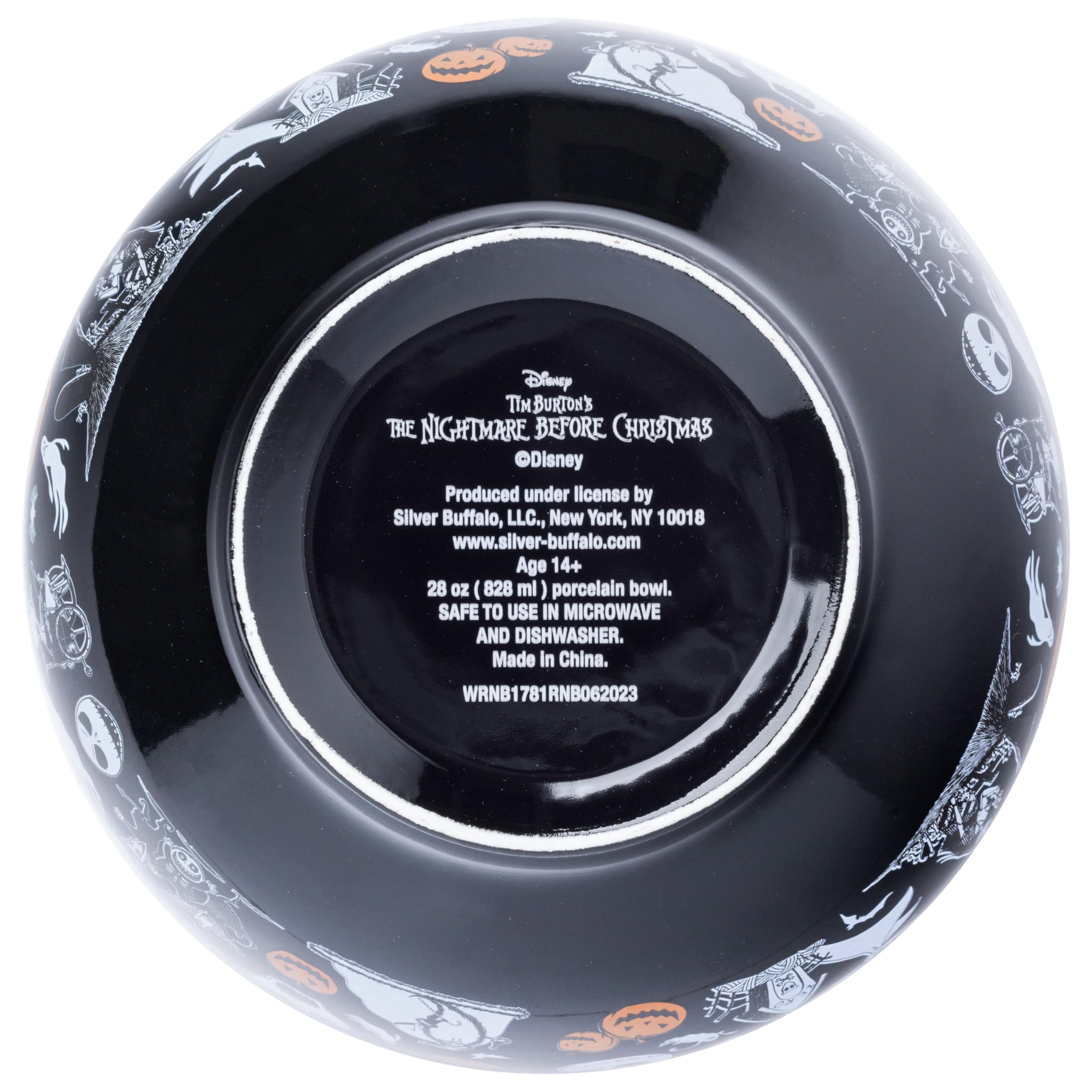 Silver Buffalo Disney Tim Burton's Nightmare Before Christmas Featuring Jack Skellington, Oogie Boogie, Sally, Dr. Finkelstein, Lock, Barrel, and Zero Ceramic Bowl with Color Changing Spoon, 28 Ounces