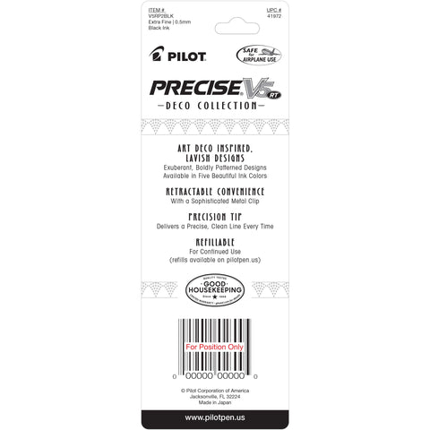 Pilot, Precise V5 RT Deco Collection Refillable & Retractable Liquid Ink Rolling Ball Pens, Extra Fine Point 0.5 mm, Black, Pack of 2