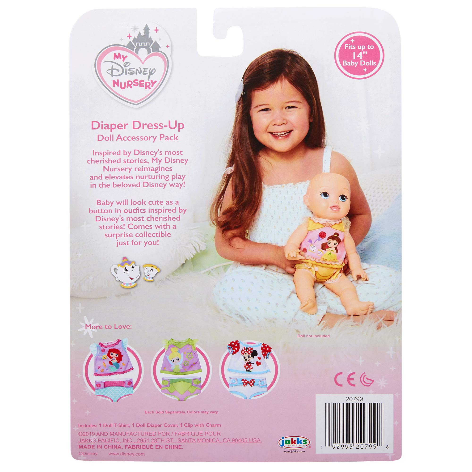 Baby Doll Clothes & Accessories, My Disney Nursery Belle Diaper Accessory Pack Inspired by Disney's Beauty & The Beast Belle Character! Includes Doll T-Shirt, Doll Diaper Cover, Clip with Charm