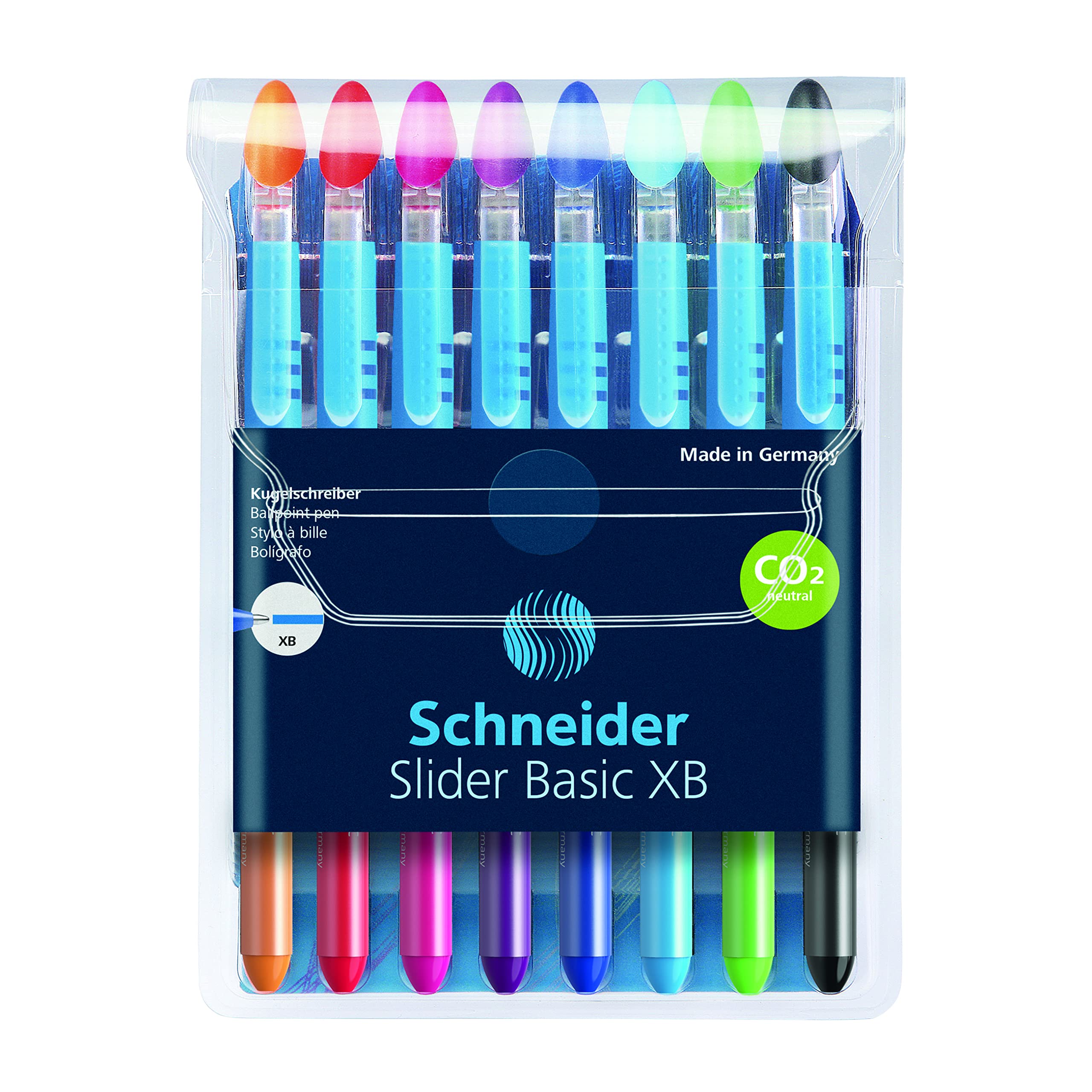 Schneider Slider Basic Ballpoint Pen, Stick, Extra-Bold 1.4 MM, Assorted Ink and Barrel Colors, 8/Pack