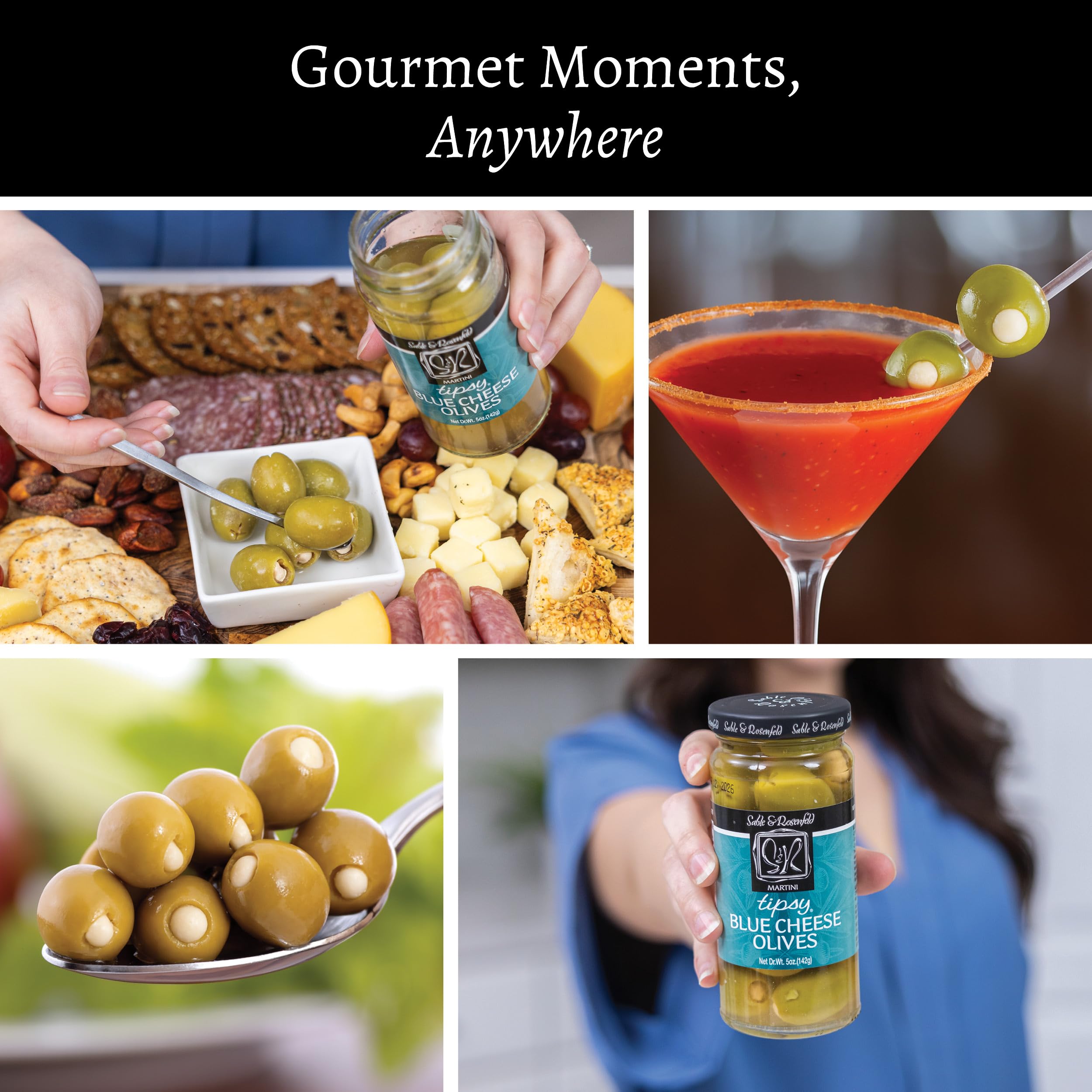 Sable & Rosenfeld Martini Tipsy Blue Cheese Olives 5 oz Jar (Pack of 1), Large Stuffed Green Olives, Cocktail Garnish, Perfect for Salads