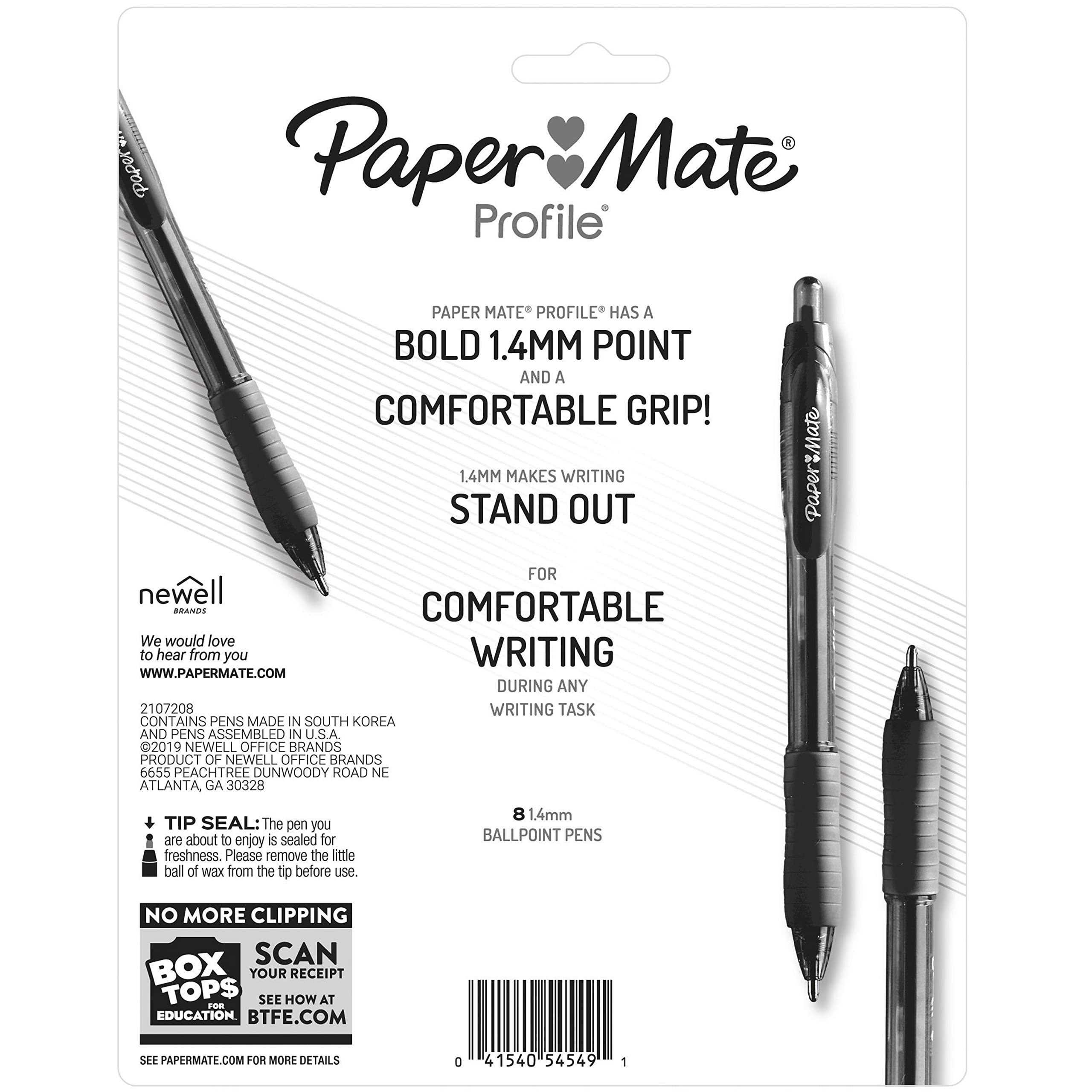 Paper Mate Profile Ballpoint Pen, Retractable, Bold 1.4 Mm, Assorted Ink And Barrel Colors, 8/pack