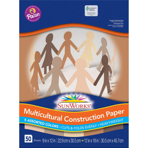 Pacon SunWorks Shades of Me Multicultural Construction Paper, 9" x 12", 50 Sheets/Pack, 1 Pack