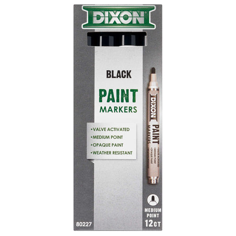 DIXON Industrial Paint Markers, Medium Tip, Box of 12 Markers, Black (80227)