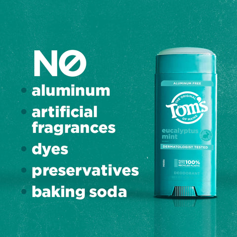 Tom’s of Maine Eucalyptus Mint Aluminum Free Natural Deodorant For Women & Men | Goes on Clear | Odor & Wetness Protection | Naturally Derived and Moisture-Locking Ingredients | 3.25 oz