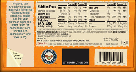Chocolove, Orange Peel in Dark Chocolate, 3.2 oz
