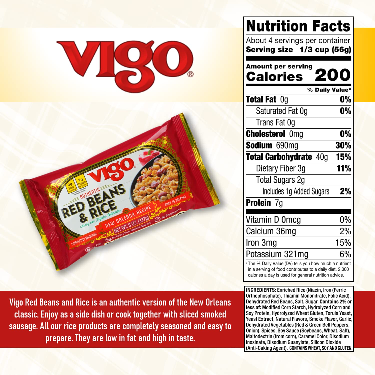 Vigo Authentic Red Beans & Rice, Low Fat, 8oz (Red Beans & Rice, Pack of 1)