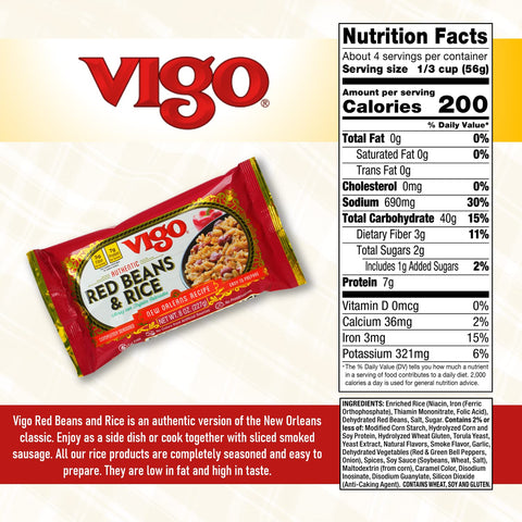 Vigo Authentic Red Beans & Rice, Low Fat, 8oz (Red Beans & Rice, Pack of 1)
