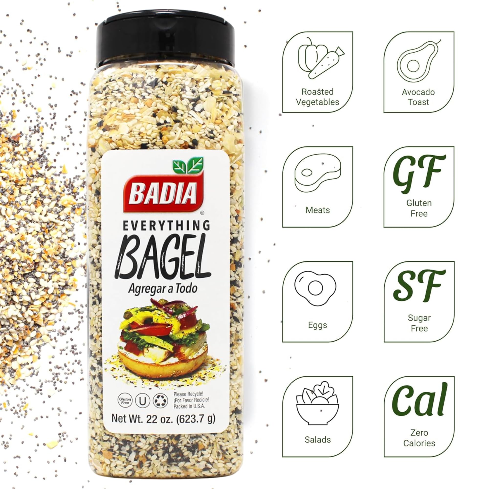 Badia Everything Bagel Seasoning Blend, 22 oz - Sesame Seed, Poppy Seed, Garlic, Onion and Salt