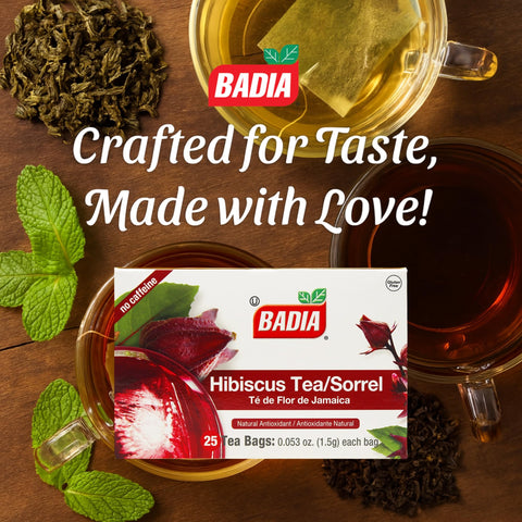 Badia Hibiscus Tea, Flor de Jamaica, 25 Bags – Refreshing Herbal Infusion with Sweet Tart Floral Flavor & Antioxidant Richness