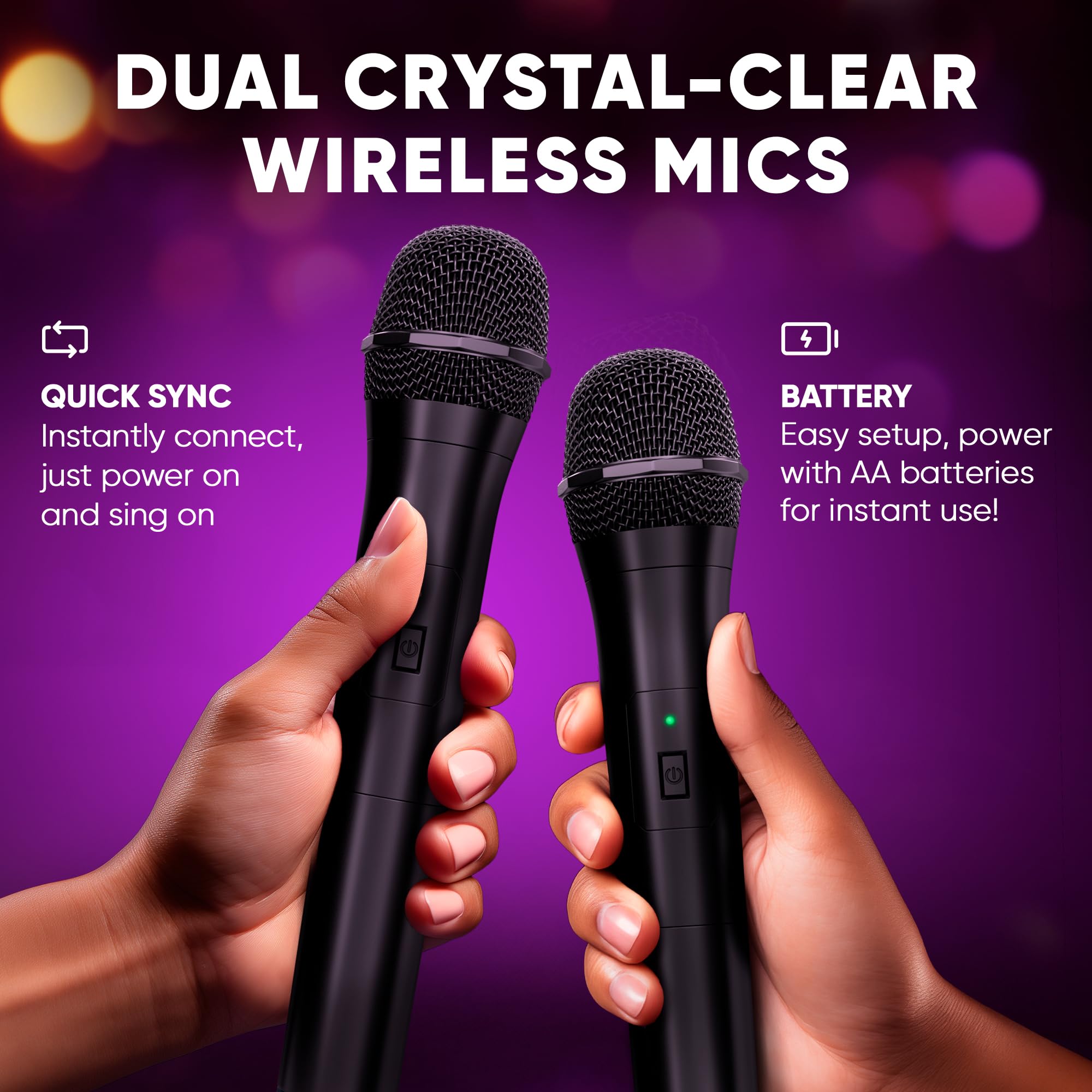 MASINGO Karaoke Machine for Kids and Adults with 2 Wireless Bluetooth Microphones, Portable 3D Sound Speaker with Colorful LED Lights, Supports TF Card/USB, AUX in, FM, TWS for Home Party, Cantando C2