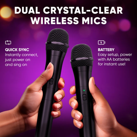 MASINGO Karaoke Machine for Kids and Adults with 2 Wireless Bluetooth Microphones, Portable 3D Sound Speaker with Colorful LED Lights, Supports TF Card/USB, AUX in, FM, TWS for Home Party, Cantando C2