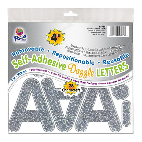 Pacon 4-inch Self-Adhesive Puffy Font Letters, Silver Dazzle, 78 Characters (PAC51688)