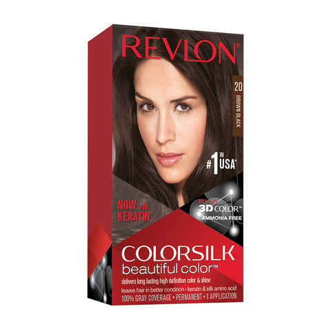 Revlon Permanent Hair Color, Permanent Hair Dye, Colorsilk with 100% Gray Coverage, Ammonia-Free, Keratin and Amino Acids, 20 Brown/Black, 4.4 Oz (Pack of 1)