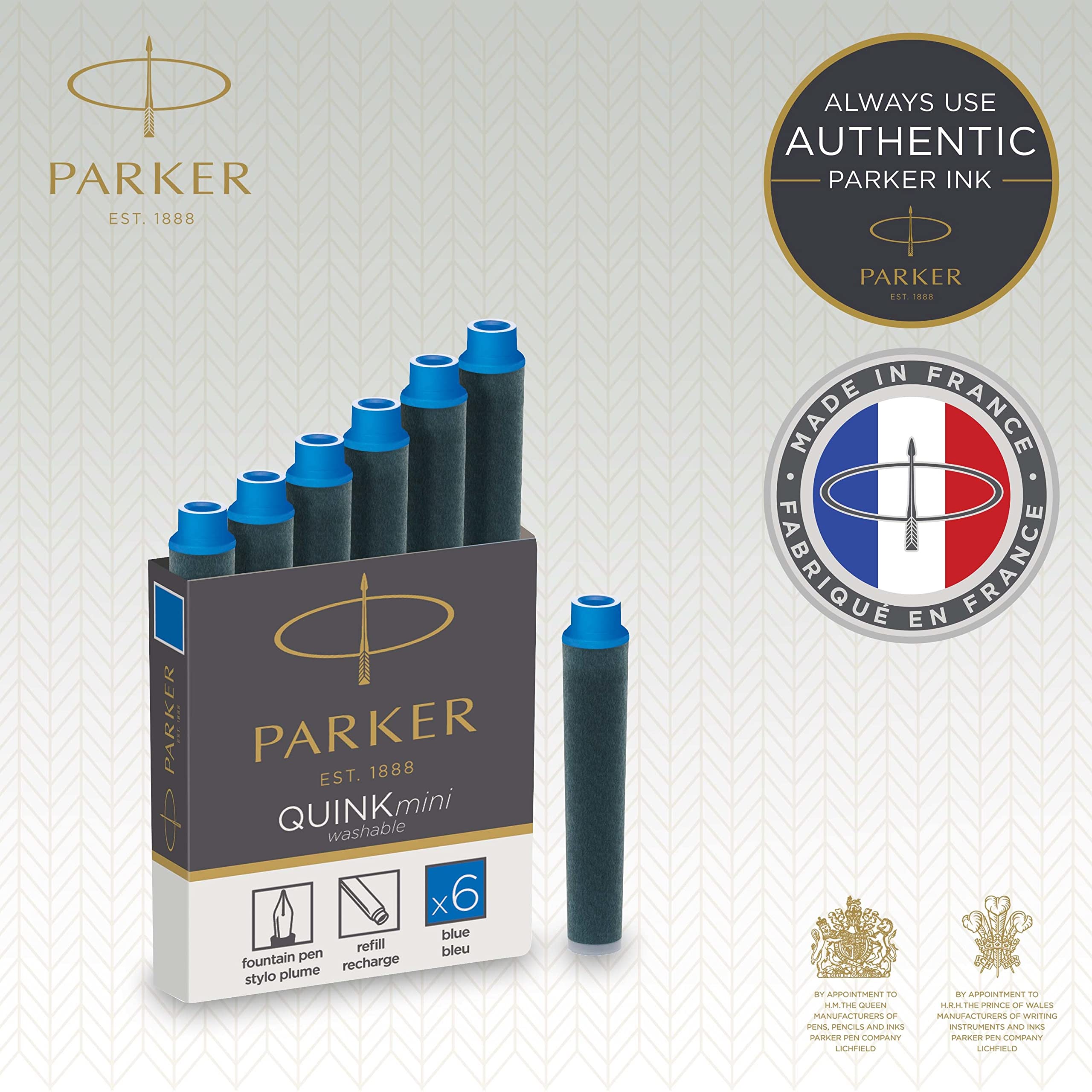 Parker Mini Fountain Pen Ink Refill Cartridges | Blue QUINK Ink | 6 Count