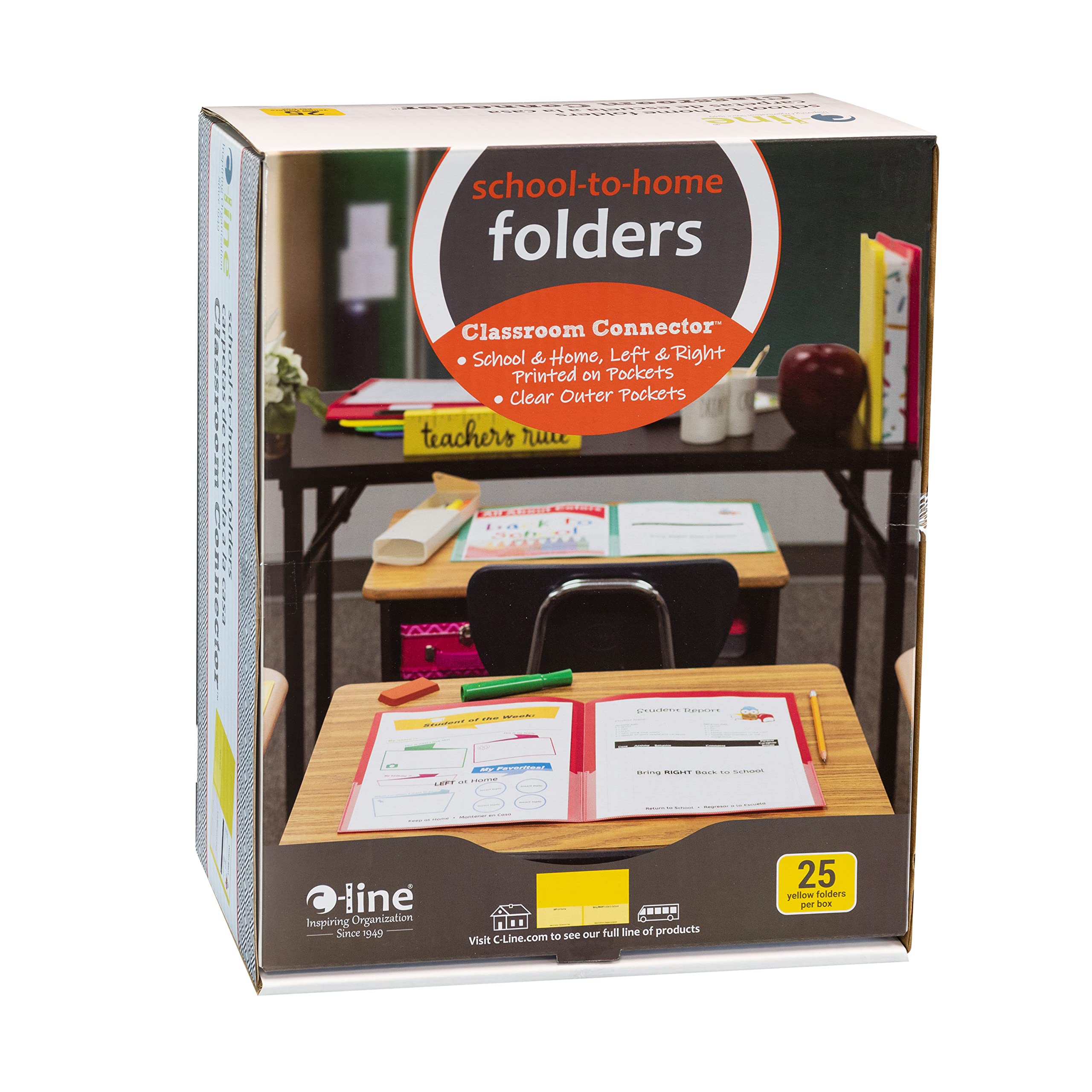 C-Line Classroom Connector School-to-Home Folders, Yellow, 25 per Box (32006)