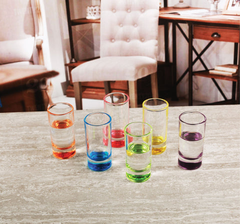 Circleware Paradise Shot, Set of 6, Assorted Color Bottoms Limited Edition Glass Drinking Cups for Whiskey, Vodka, Brandy, Bourbon and All Type of Beverage,1.2 ounces