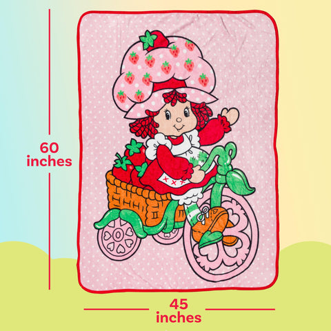 Silver Buffalo Strawberry Shortcake on Bike Polka Dot 45" x 60" Fleece Throw, Soft and Cozy Blanket, 180 GSM