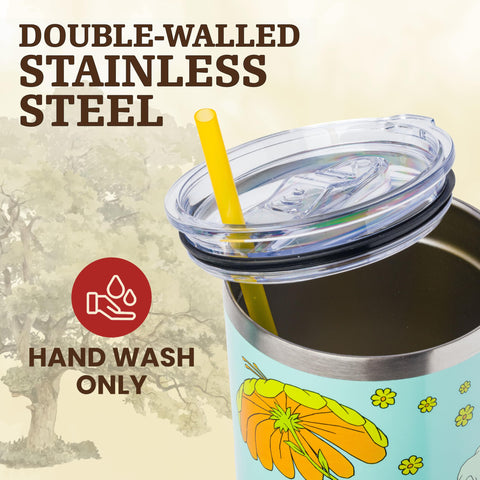 Silver Buffalo Disney Winnie the Pooh “Dreamy Days” Retro Art Double Walled Stainless Steel Tumbler with Handle and Straw, Fits in Standard Cup Holder, 40 Ounces