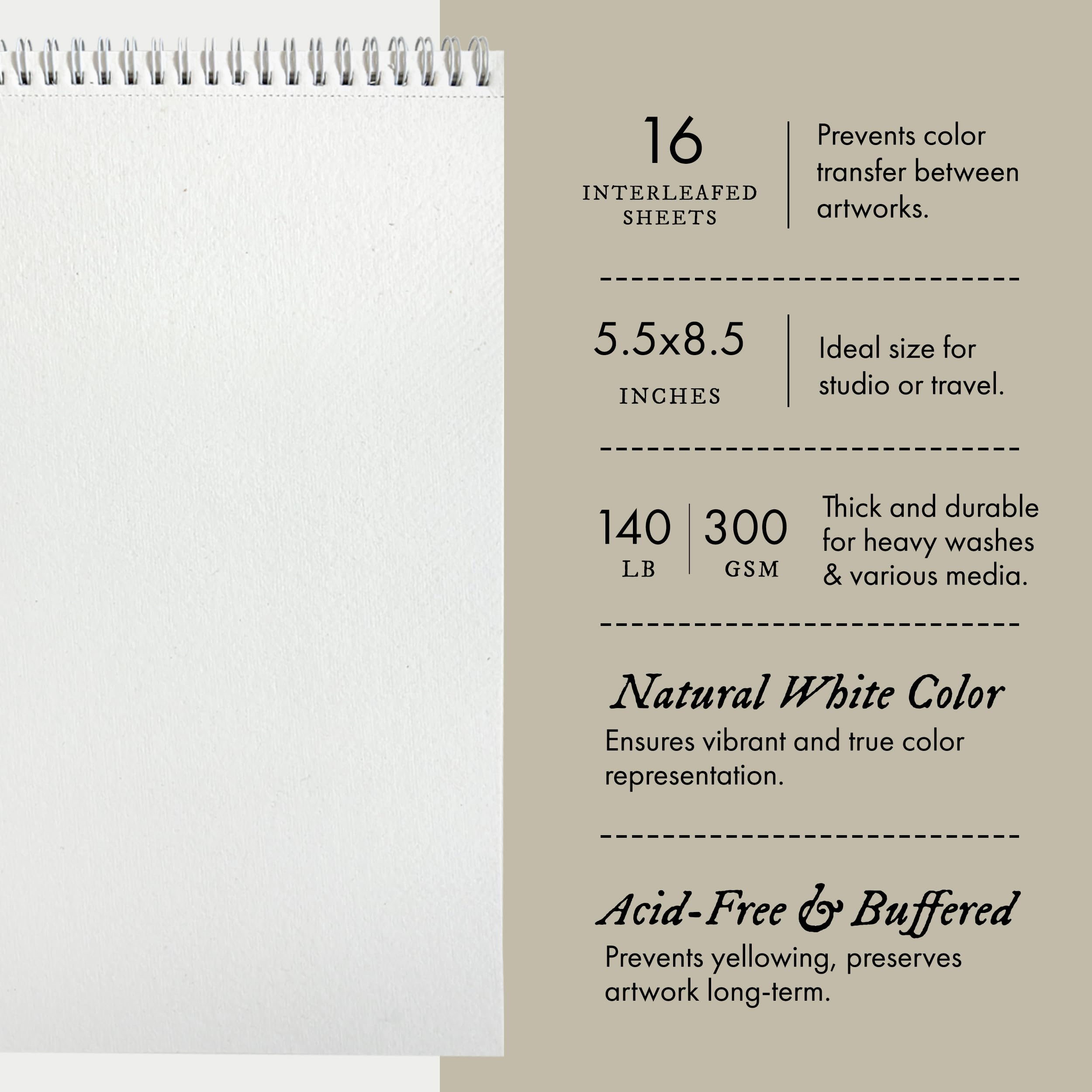 Indigo Artpapers Watercolor Paper Pad, 16 Sheets, 5.5x8.5 (140lb/300g) | Handmade 100% Cotton Rag, Cold Pressed Paint Paper, Acid-Free Water Color Paper Pad, Wirebound Watercolor Sketchbook Journal