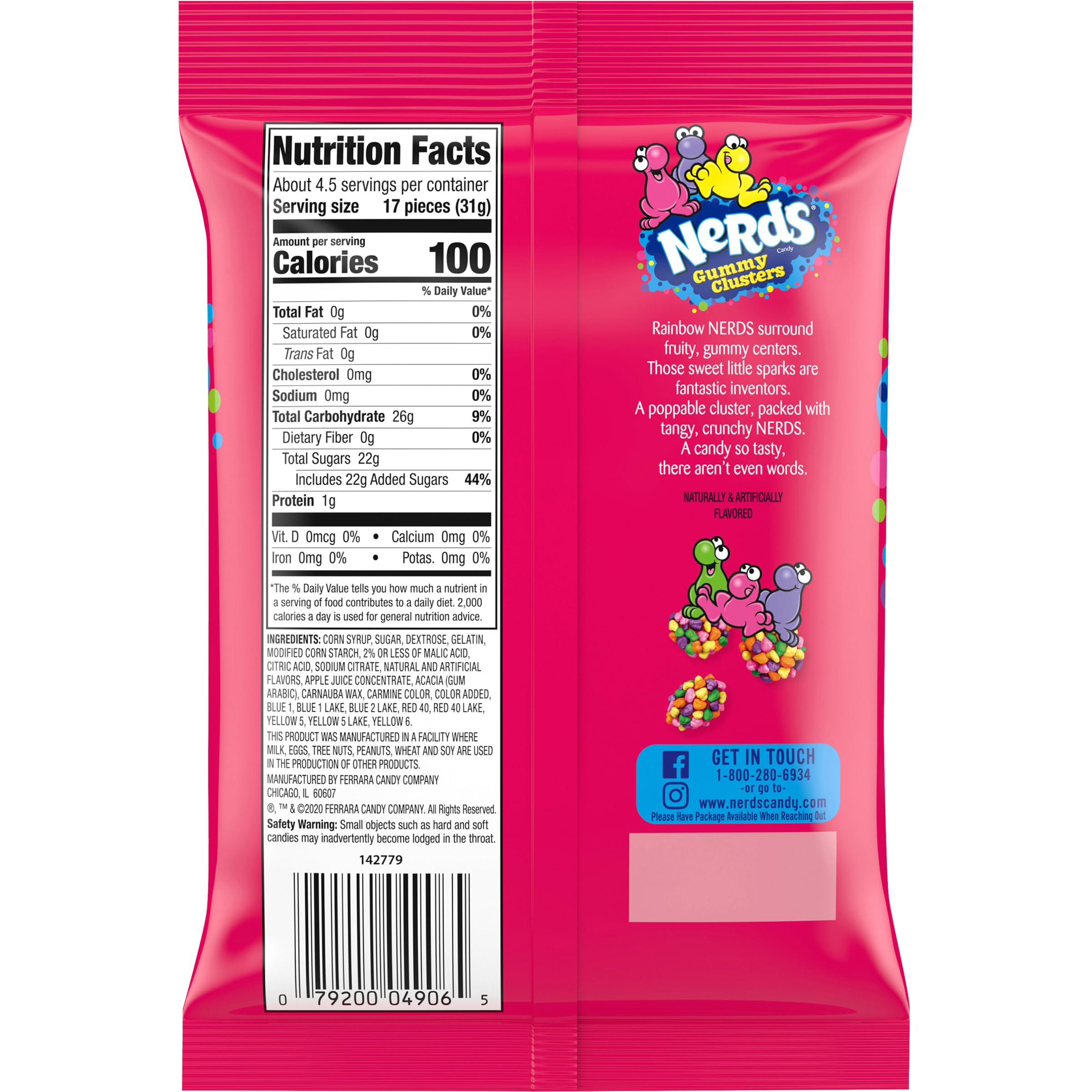NERDS Gummy Clusters Candy, Rainbow, Crunchy and Gummy, 5 oz