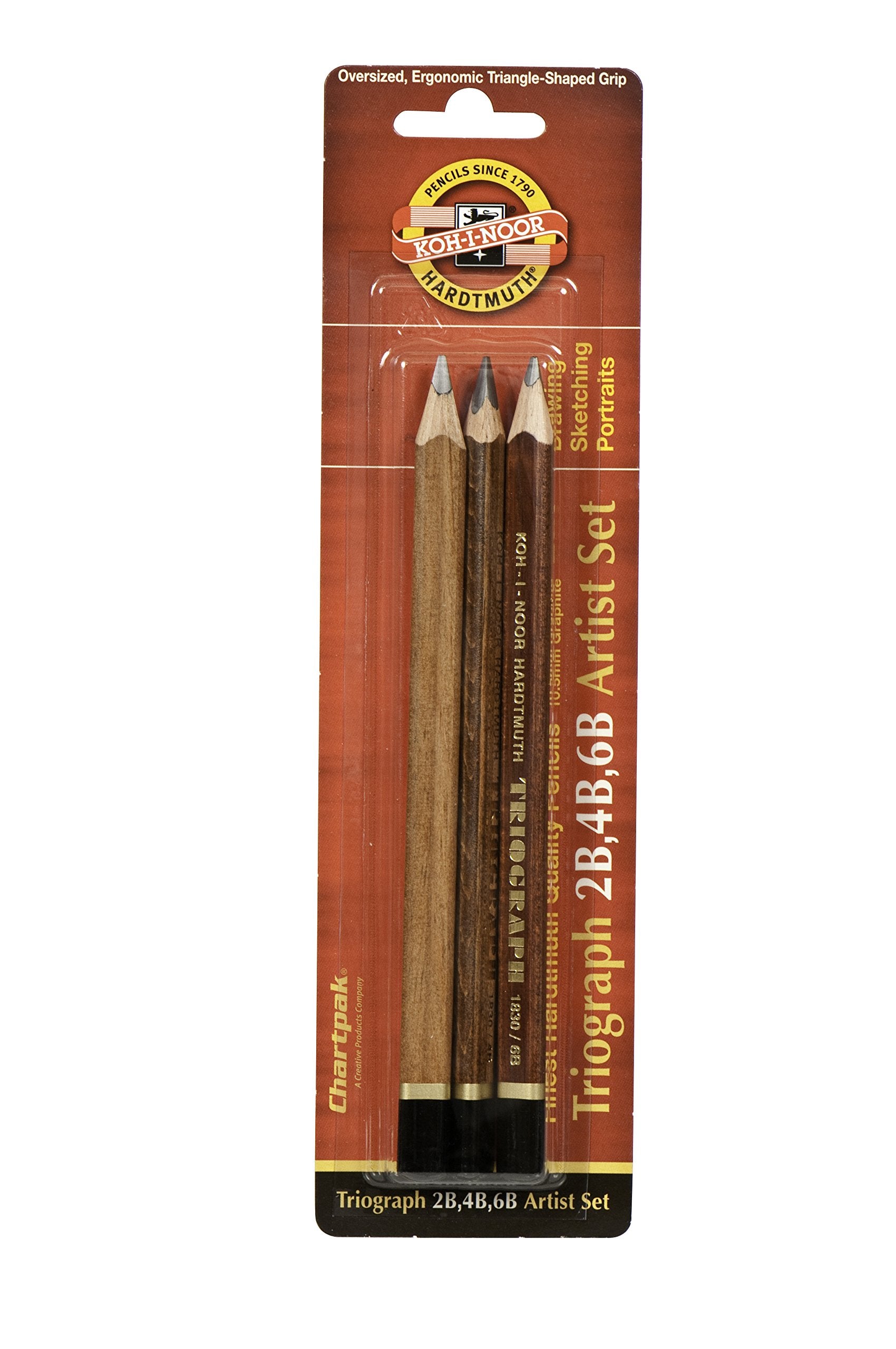 Koh-I-Noor Triograph Graphite Pencil Artist Set, 2B, 4B, 6B Degrees, Pack of 3 Pencils, Black (FA1830.3BC)