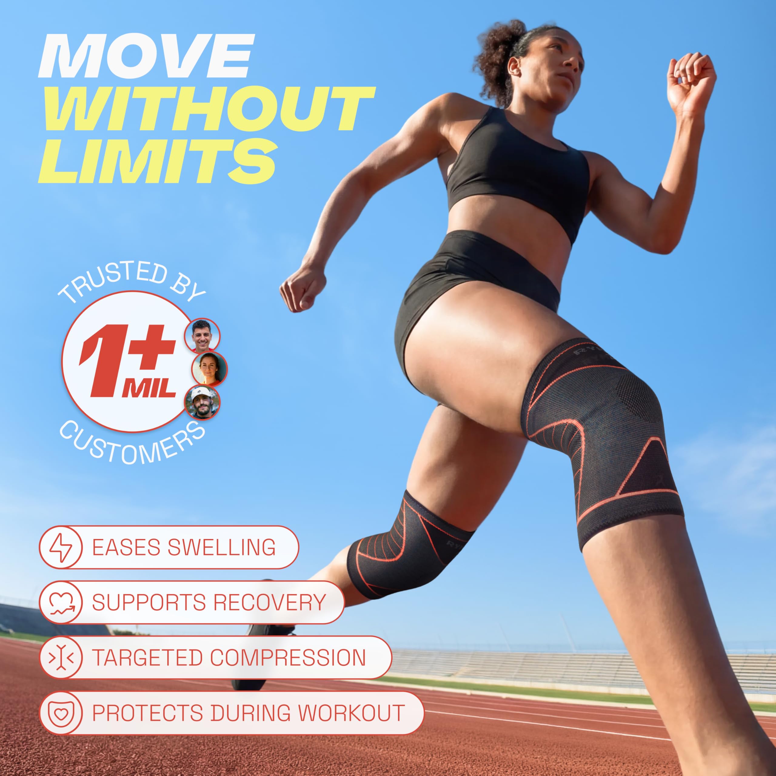 Rymora Knee Support Brace Compression Sleeves for Men and Women (Grey) (Pair) (Medium) [M] - for Ligament Injury, Joint Pain Relief, Running, Arthritis, ACL, MCL, Sport