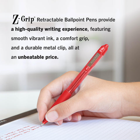 Zebra Pen Z-Grip Retractable Ballpoint Pen, Smooth-Flowing Red Ink, 1.0mm Medium Point, School & Office Supplies, Ideal for Note-Taking, Journal and Planner Use, 12-Pack (22230)