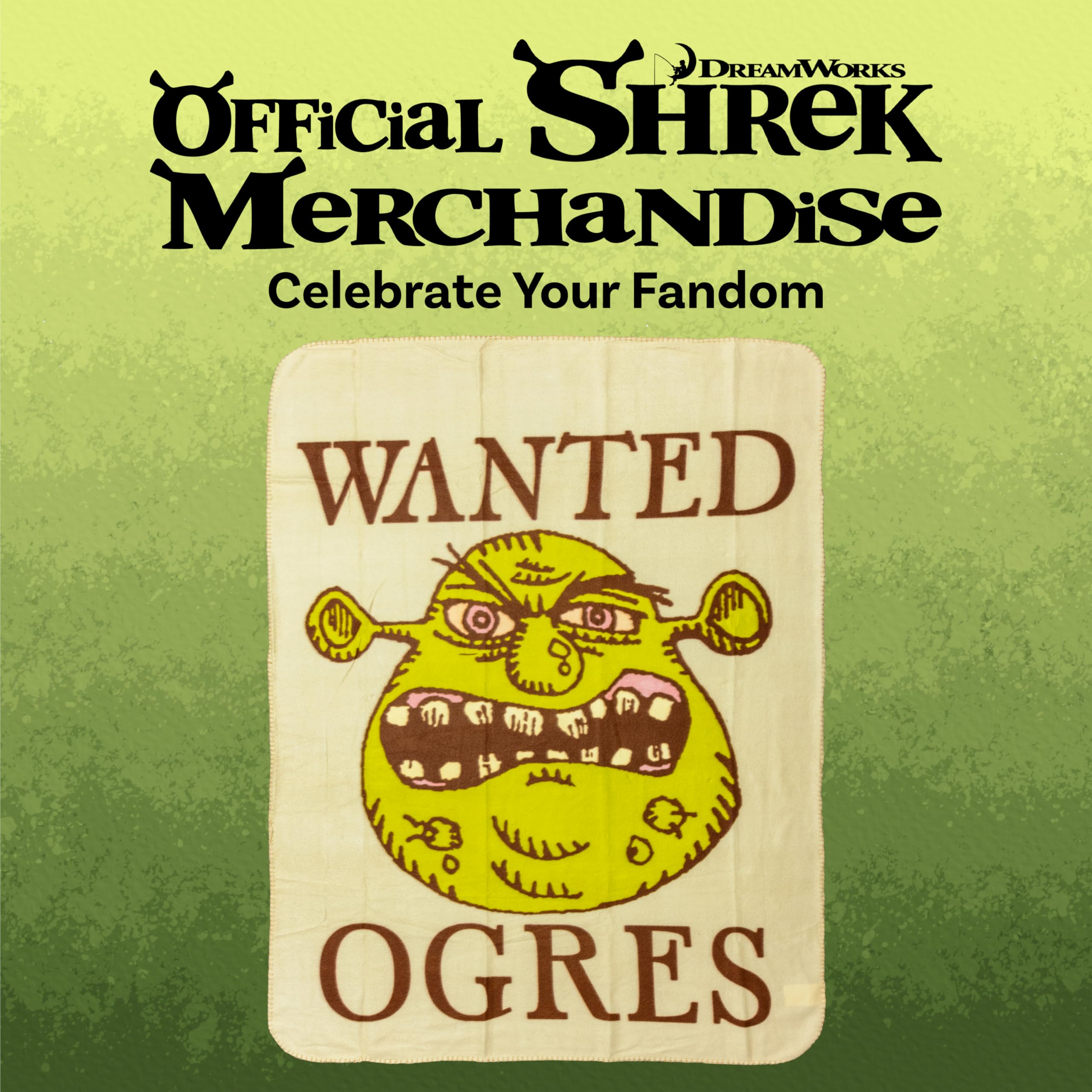 Silver Buffalo Shrek Wanted Ogres Sign 45" x 60" Fleece Throw, Soft and Cozy Blanket, 180 GSM