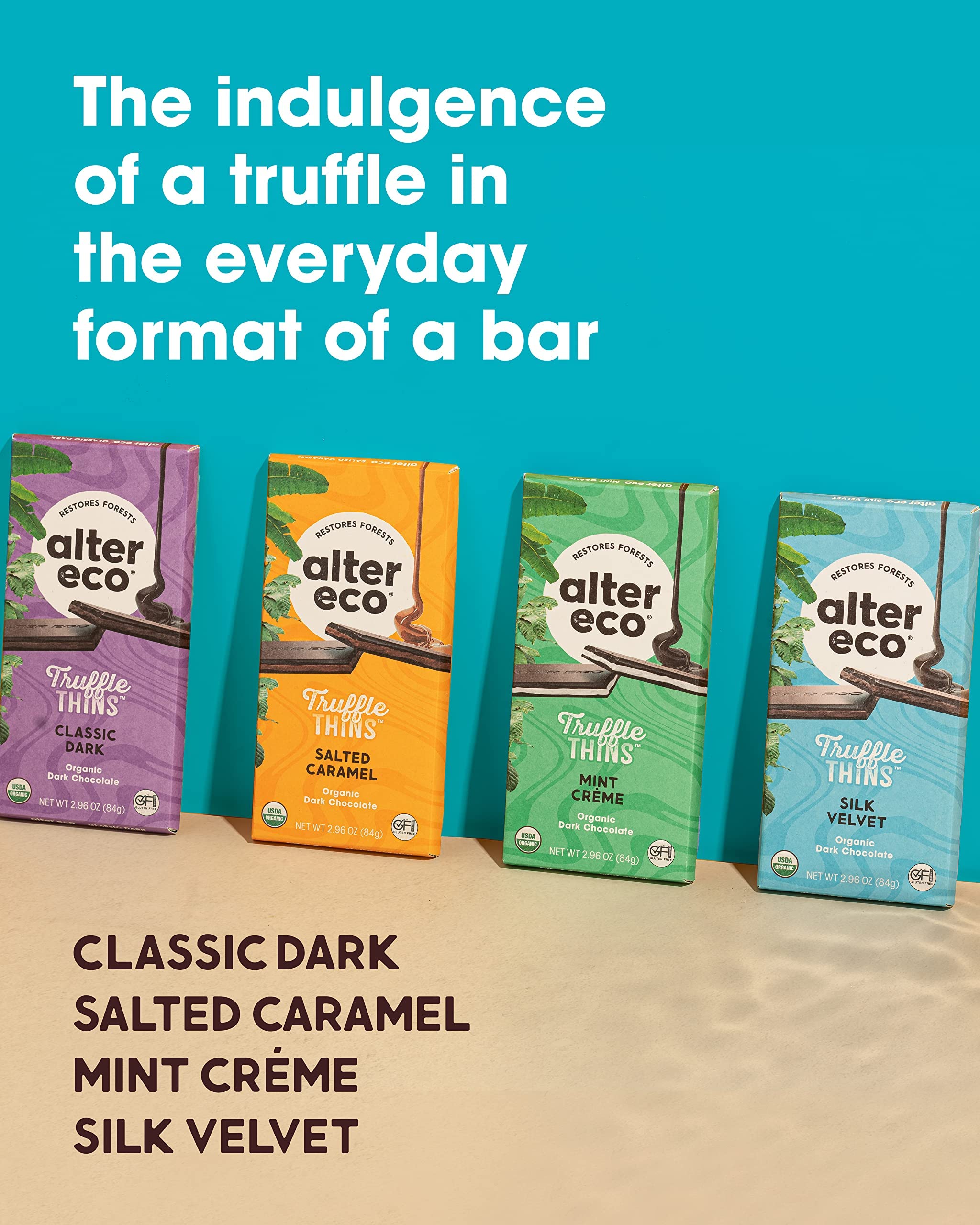 Alter Eco Mint Creme Truffle Thins, Chocolate Bar with Gooey Ganache Truffle Filling, Gluten-Free, Non-GMO Snacks, No Additives or Artificial Sweeteners, Fair Trade, Recyclable Packaging (1-Pack Mint Creme)
