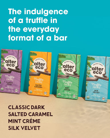Alter Eco Mint Creme Truffle Thins, Chocolate Bar with Gooey Ganache Truffle Filling, Gluten-Free, Non-GMO Snacks, No Additives or Artificial Sweeteners, Fair Trade, Recyclable Packaging (1-Pack Mint Creme)