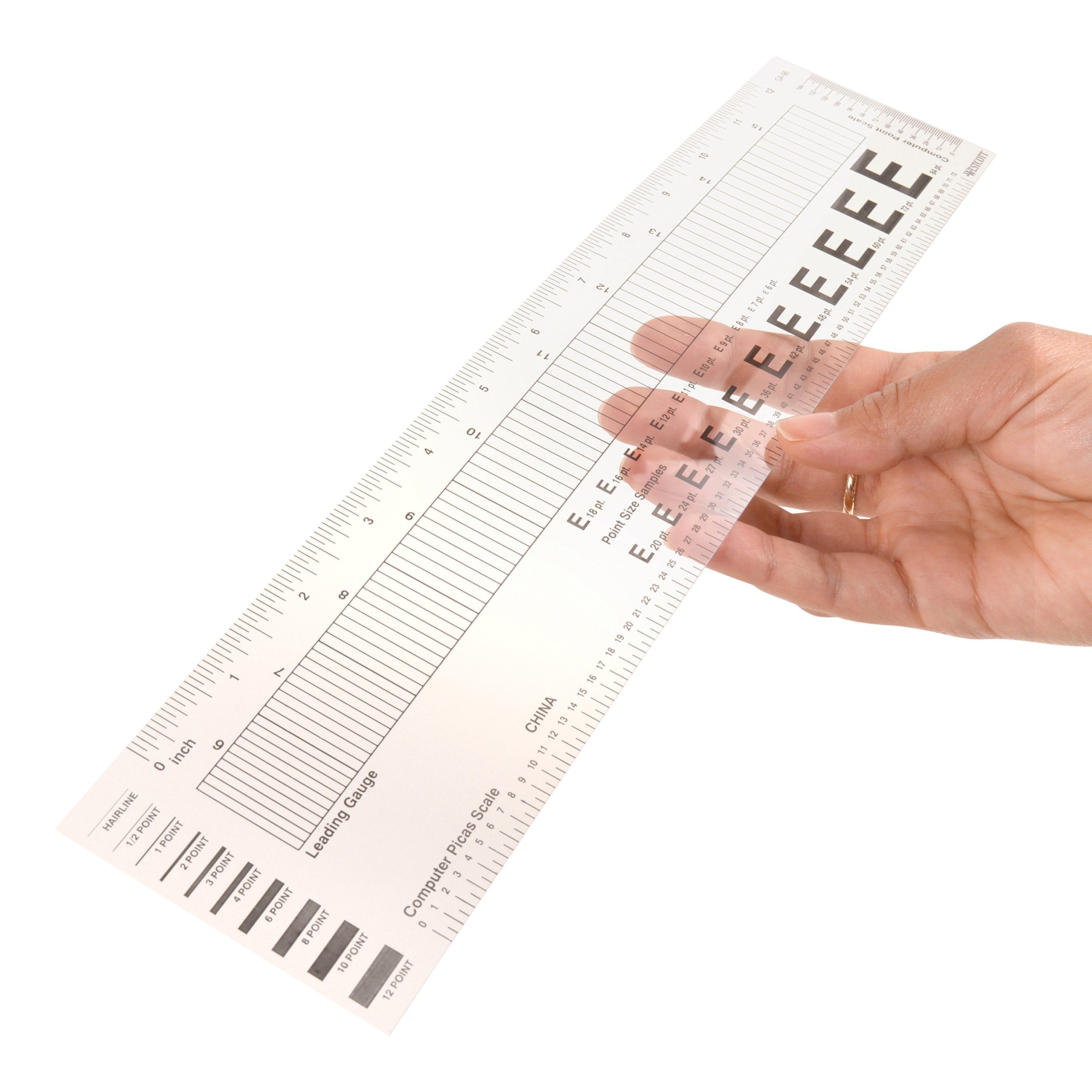 Westcott GA-96 Computer Point & Pica Ruler, Transparent Graphic Arts Ruler, 12 Inch