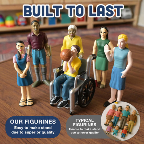 Creative Minds Marvel Education Diverse Abilities Toy Figure Set for Kids Ages 3+, Set of 6 Inclusive Toy Figurines with Wheelchairs, Canes, and More, Multicolor