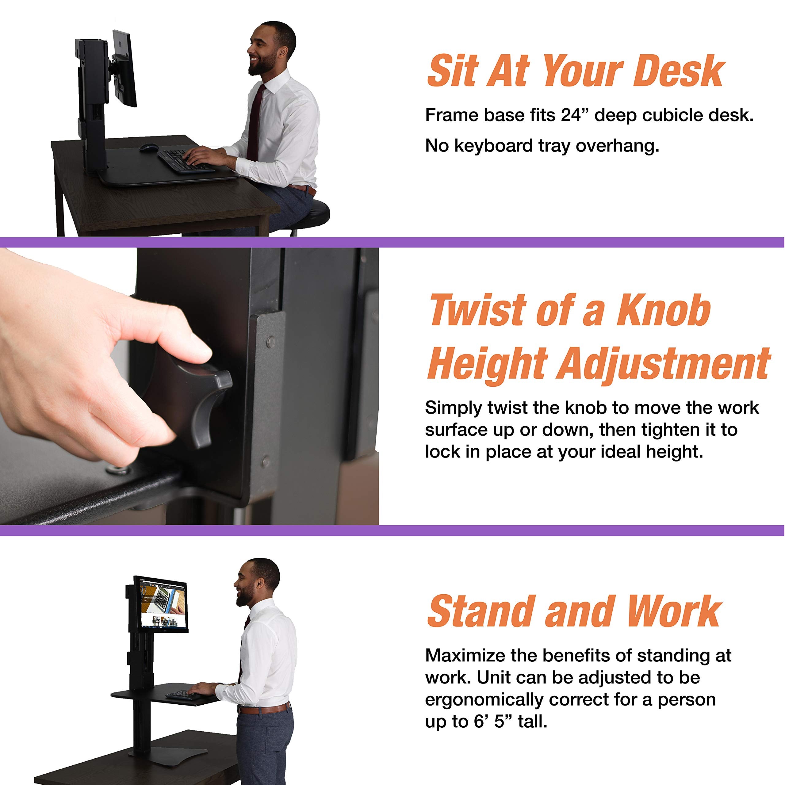 Victor High Rise Standing Desk Workstation, 28" X 23" X 10.5" to 15.5", Black