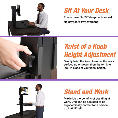 Victor High Rise Standing Desk Workstation, 28" X 23" X 10.5" to 15.5", Black
