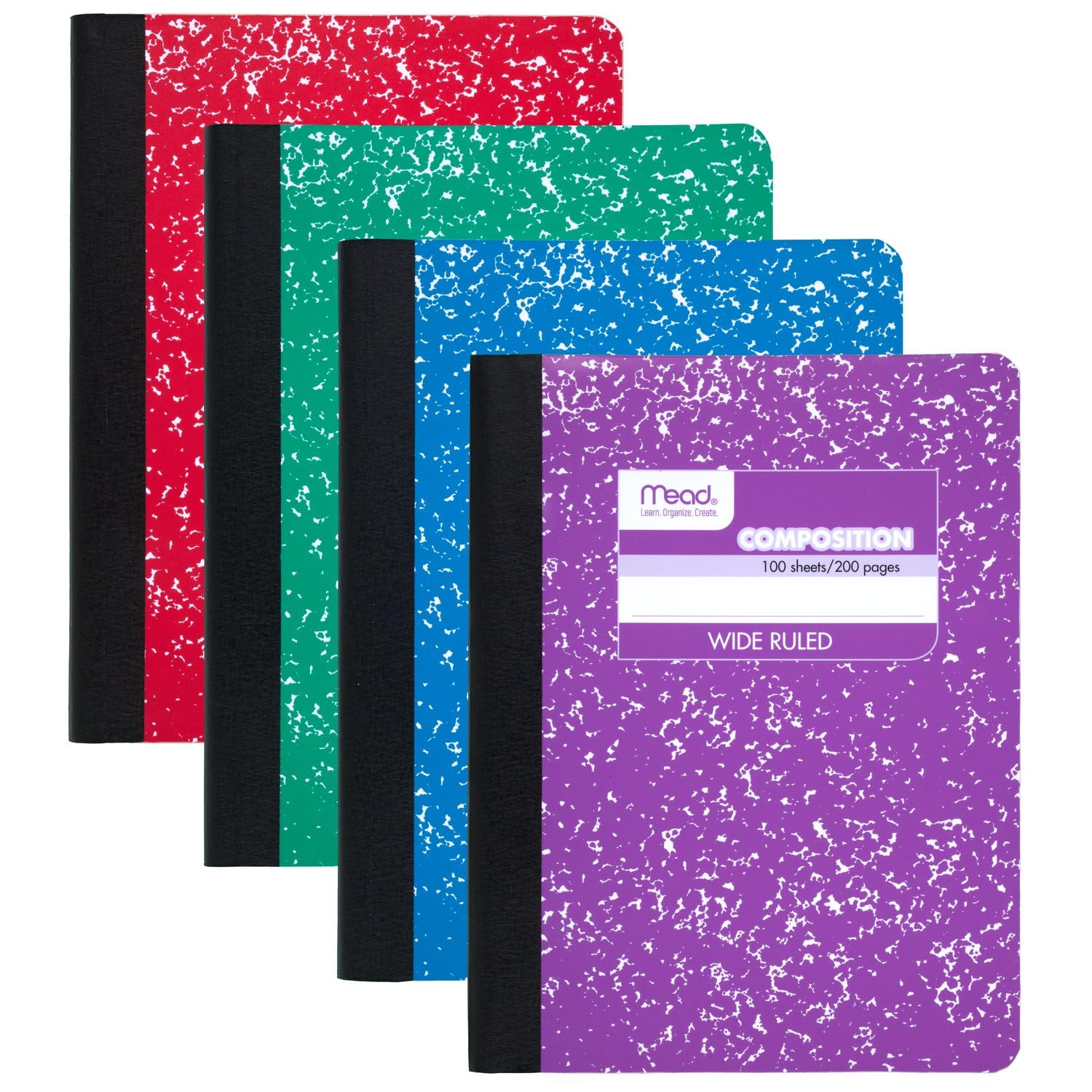 Mead Composition Notebook, Comp Book, Wide Ruled Paper, 100 Sheets, 9-3/4" x 7-1/2", Fashion, Square Deal, Assorted Colors, Color Selected May Vary, 1 Count (09918)