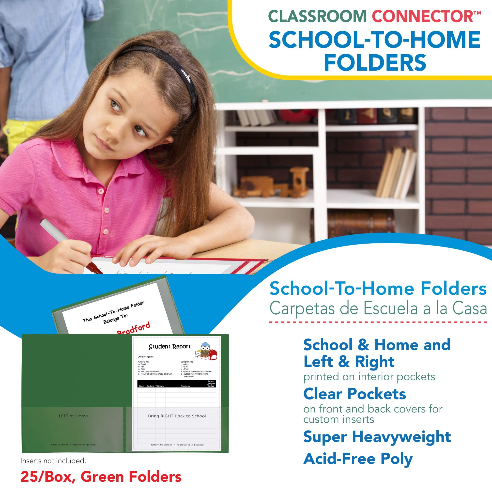 C-Line Classroom Connector School-to-Home Folders, Green, 25 per Box (32003)
