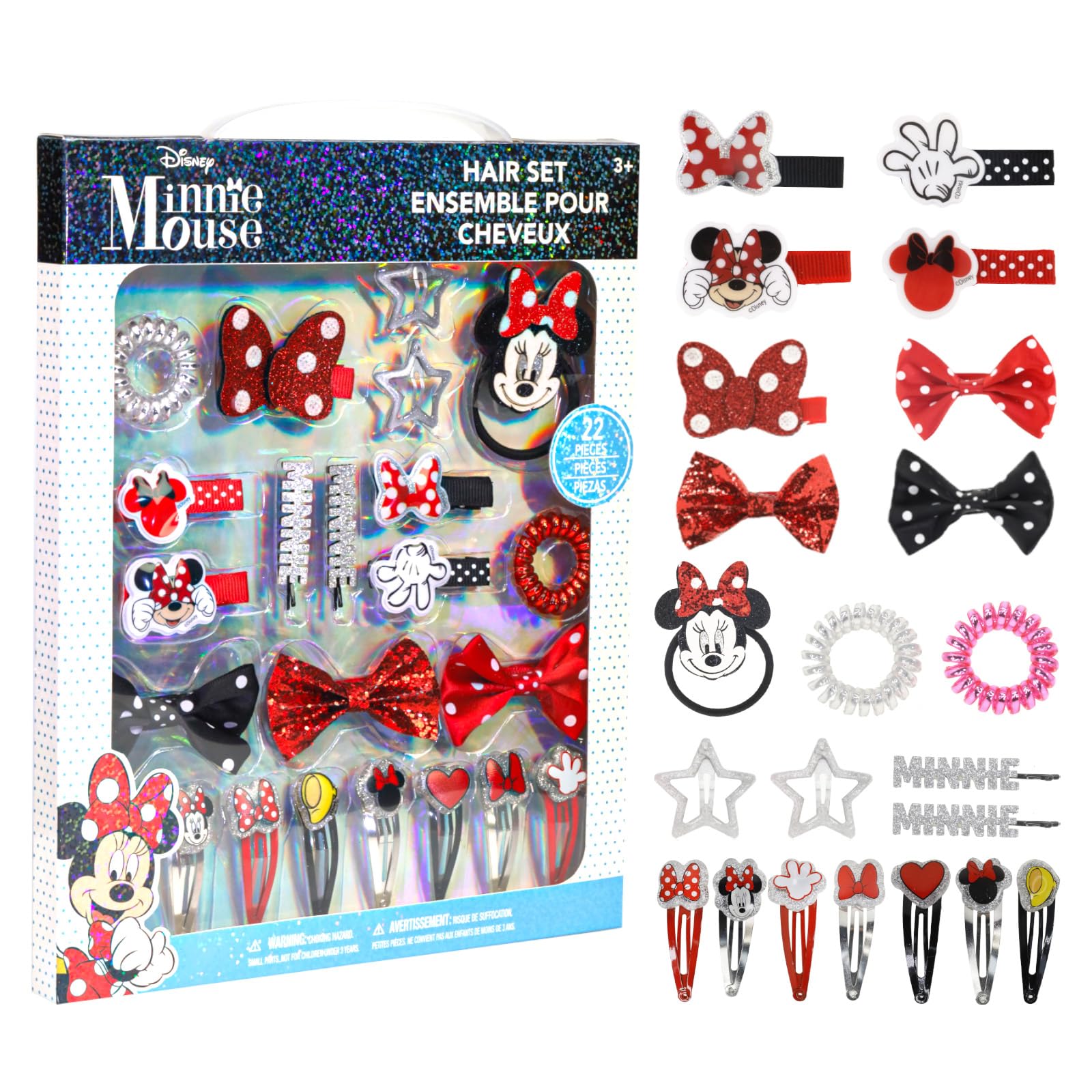 Disney Minnie Mouse Hair Accessories Set for Kids, Perfect for Parties, Sleepovers and Makeovers, Ages 3+, By Townley Girl
