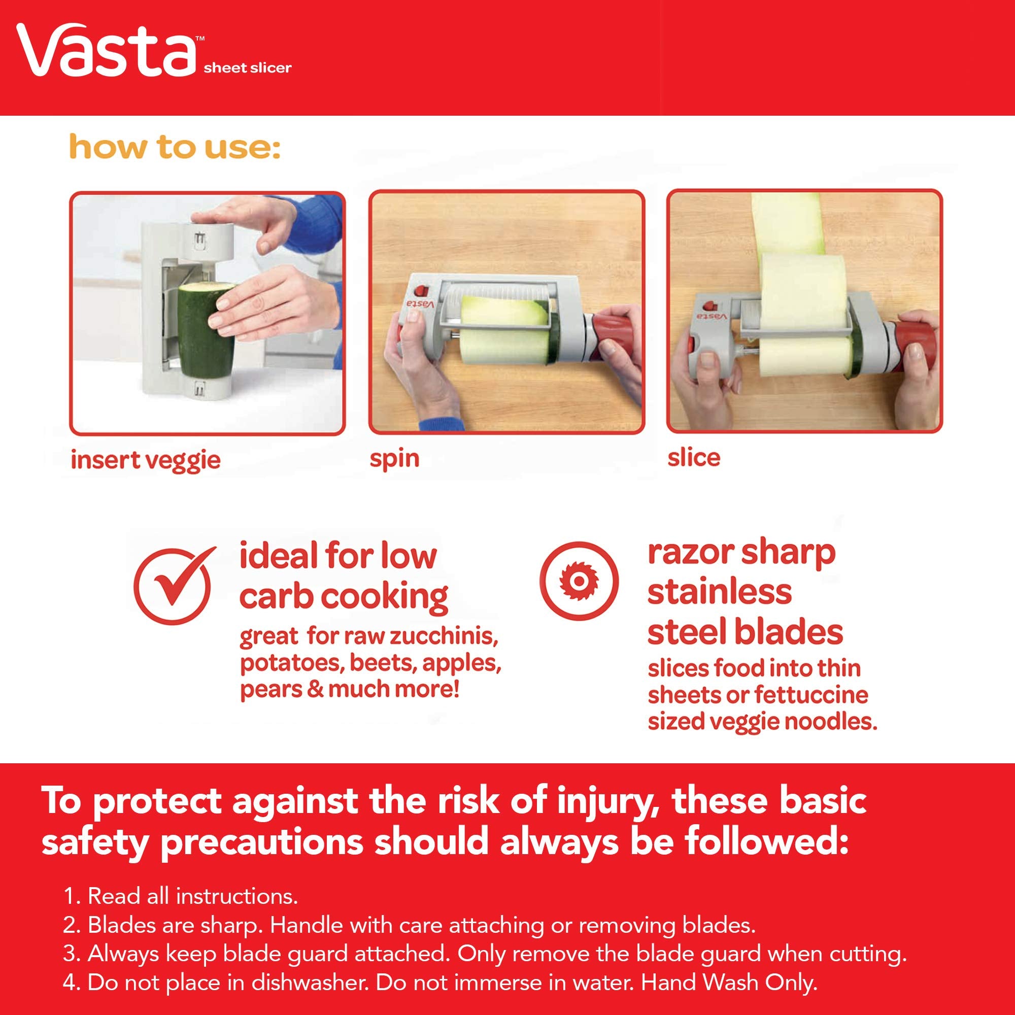 Vasta Veggie & Fruit Sheet Slicer, Stainless Steel Blade, 2 Attachements