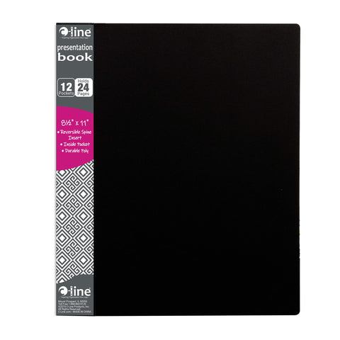 C-Line 12-Pocket Bound Sheet Protector Presentation Book, 24-Page Capacity, For 8.5 x 11-Inch Inserts, Black (33120)